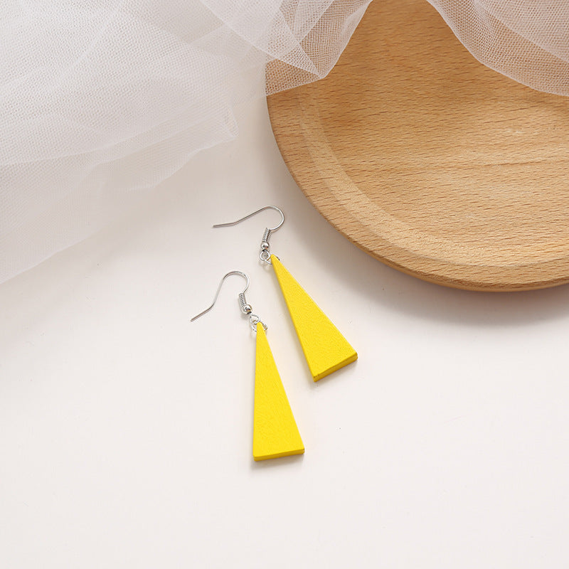 Korean Simple Earrings Retro Hit Color Geometric Wood Earrings Tassel Long Original Wood Earrings Female