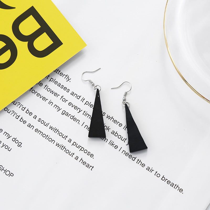 Korean Simple Earrings Retro Hit Color Geometric Wood Earrings Tassel Long Original Wood Earrings Female