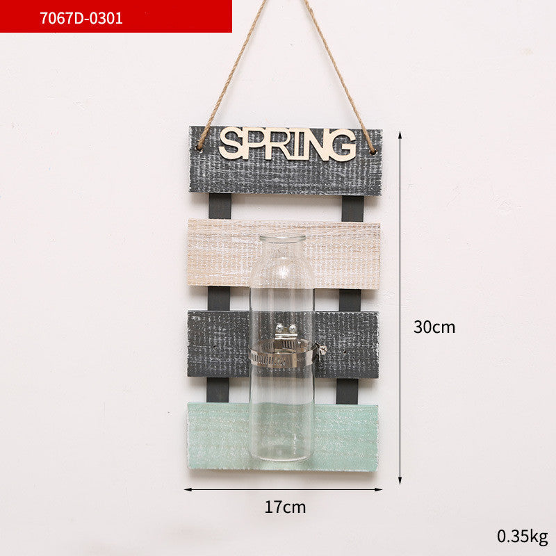 Creative Plant Glass Vase Pastoral Wall Hanging Wooden Flower Arrangement Light Decoration Living Dining Room Glass Vase Wood