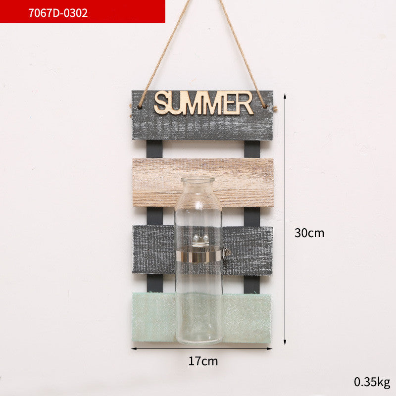Creative Plant Glass Vase Pastoral Wall Hanging Wooden Flower Arrangement Light Decoration Living Dining Room Glass Vase Wood