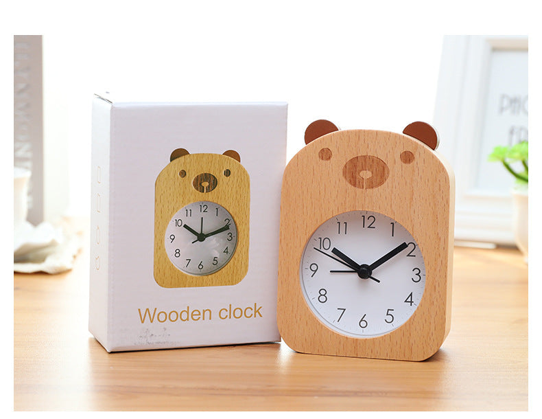 Beech Wood Animal Silent Clock Living Room European Style Cartoon Quartz Luminous Study Fashion Alarm Clock Bedroom Wood Clock
