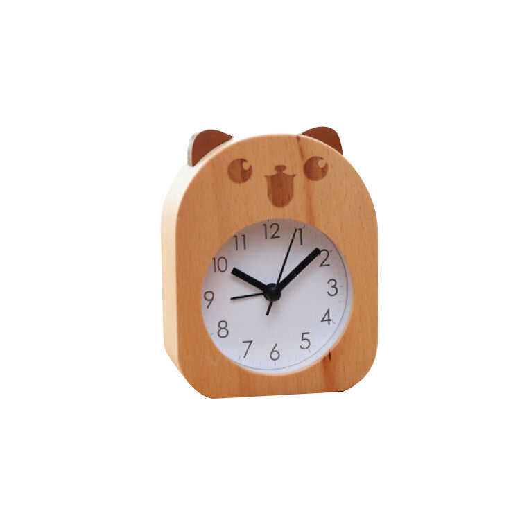 Beech Wood Animal Silent Clock Living Room European Style Cartoon Quartz Luminous Study Fashion Alarm Clock Bedroom Wood Clock