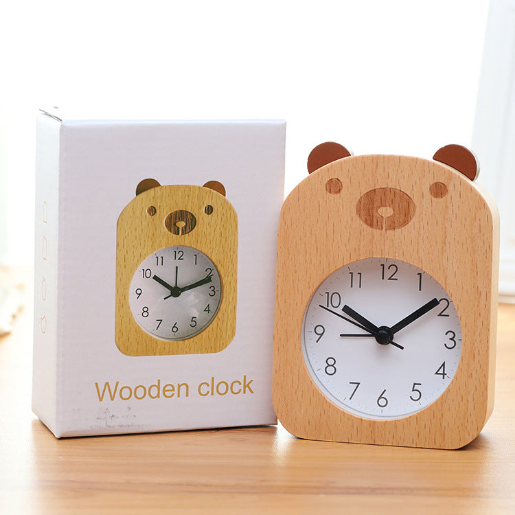 Beech Wood Animal Silent Clock Living Room European Style Cartoon Quartz Luminous Study Fashion Alarm Clock Bedroom Wood Clock
