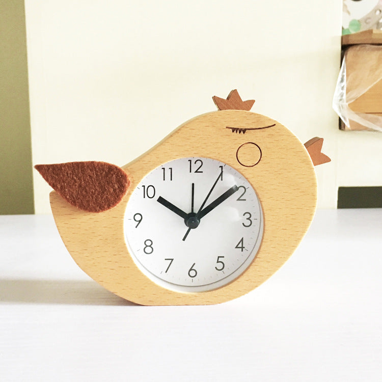 Beech Wood Animal Silent Clock Living Room European Style Cartoon Quartz Luminous Study Fashion Alarm Clock Bedroom Wood Clock