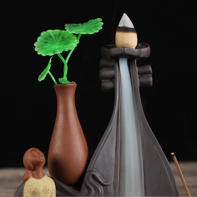 Backflow Incense Burner Ceramic Purple Sand Aroma Burner Sandalwood