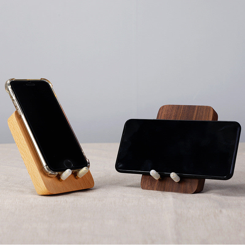 Compatible with Apple, Creative Solid Wood Mobile Phone Stand Desktop Ipad Tablet Stand Black Walnut Lazy Universal Simple Bedside Mobile Phone Holder
