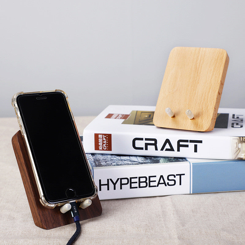 Compatible with Apple, Creative Solid Wood Mobile Phone Stand Desktop Ipad Tablet Stand Black Walnut Lazy Universal Simple Bedside Mobile Phone Holder