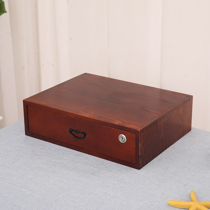 Solid Wood Storage Cabinet With Lock Desktop Jewelry Storage Box