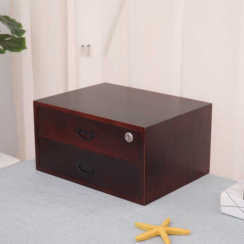 Solid Wood Storage Cabinet With Lock Desktop Jewelry Storage Box
