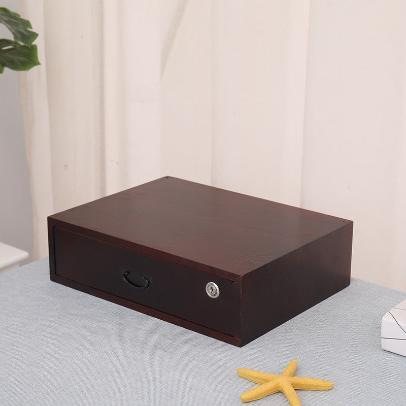 Solid Wood Storage Cabinet With Lock Desktop Jewelry Storage Box