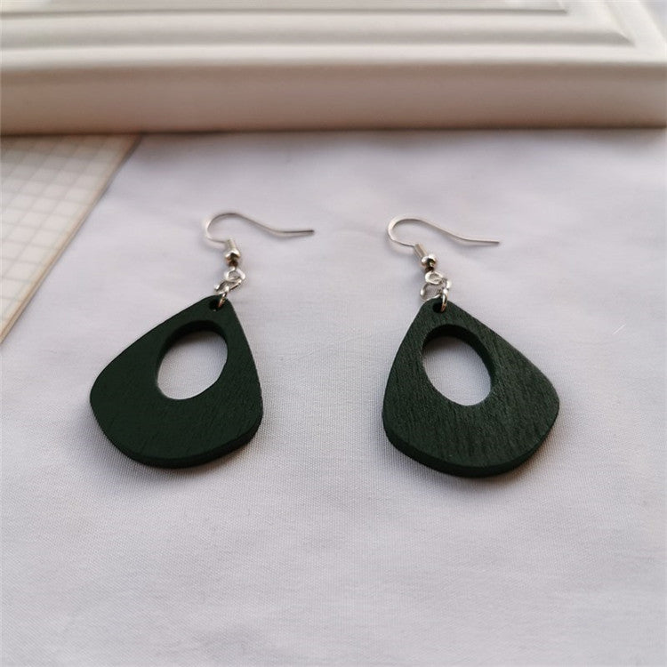 Hollow Wood Wooden Geometric Earrings Korean Personality