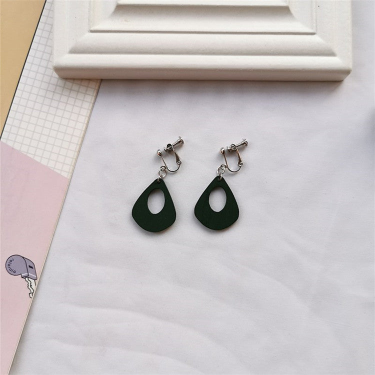 Hollow Wood Wooden Geometric Earrings Korean Personality