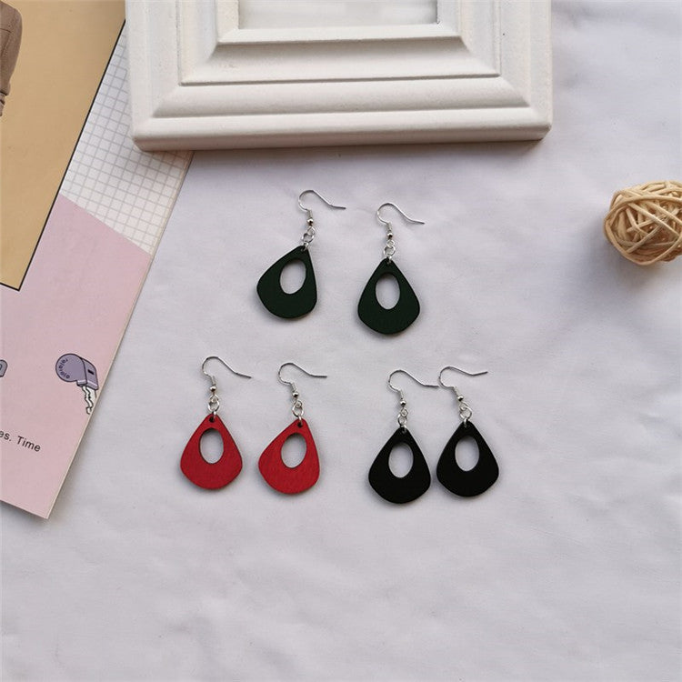 Hollow Wood Wooden Geometric Earrings Korean Personality