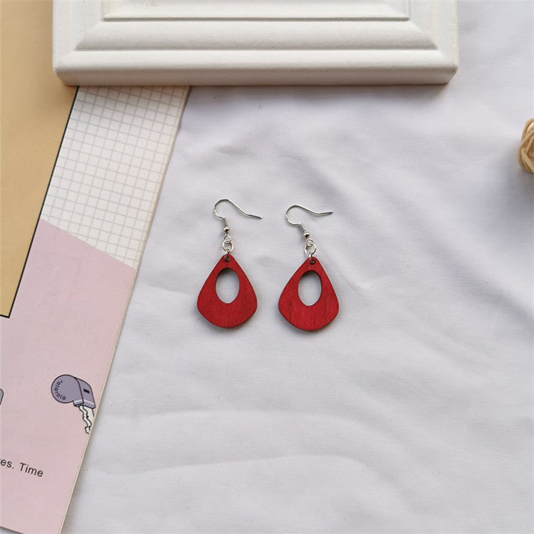 Hollow Wood Wooden Geometric Earrings Korean Personality