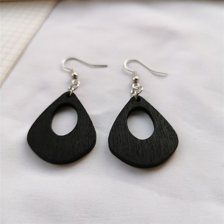 Hollow Wood Wooden Geometric Earrings Korean Personality