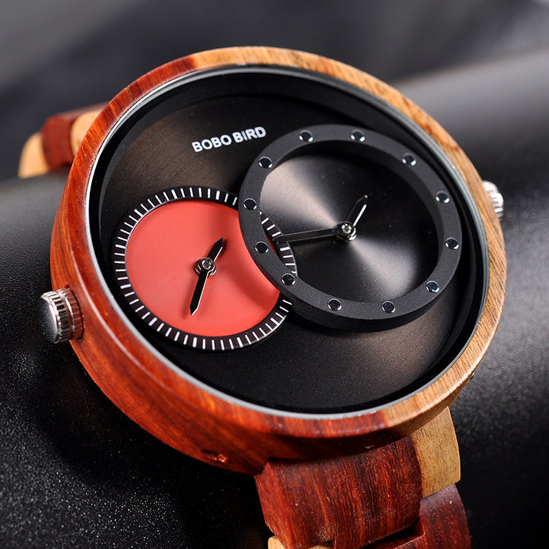 Wooden double movement wood watch