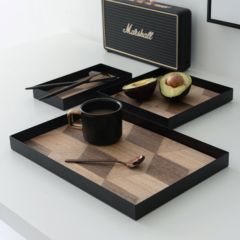 Jewelry Desktop Storage Box Tray Entrance Key Disk Wood Grain Sundries Tray
