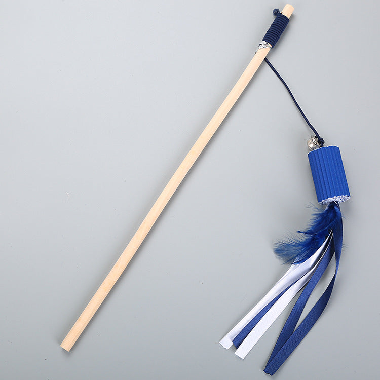 Wooden pole feather pet toy