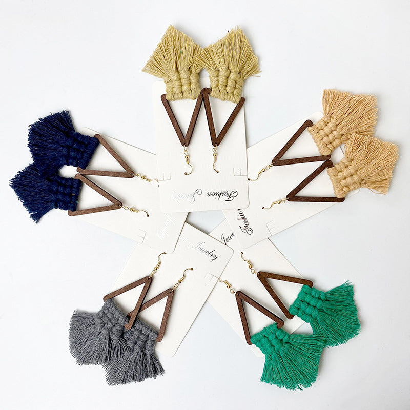 Bohemian Tassel Earrings Hand Woven Ethnic Wood Earrings