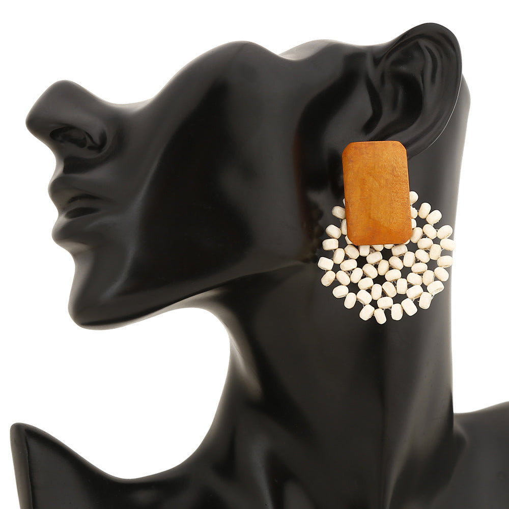 Rattan Geometric Wood Wood Earrings
