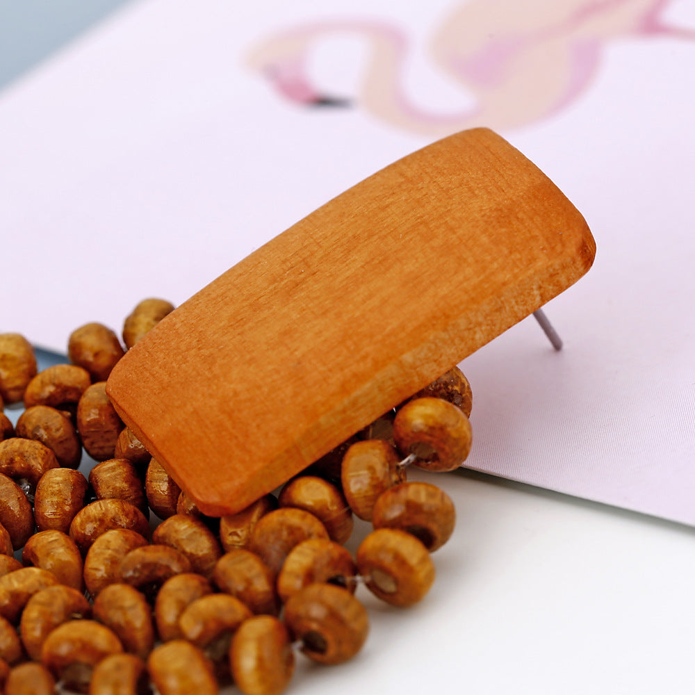 Rattan Geometric Wood Wood Earrings