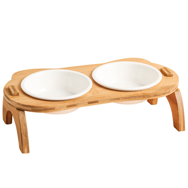 Pet Bowl Oblique Mouth High Foot Protection Spine Wooden Frame