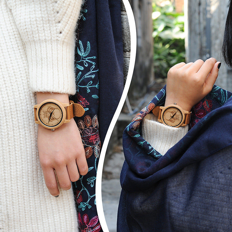 BOBO BIRD P24 Unisex Bamboo Wood Watch Halloween Skull Feature Design Mysterious Quartz Wristwatch with Skull Custom on Glass