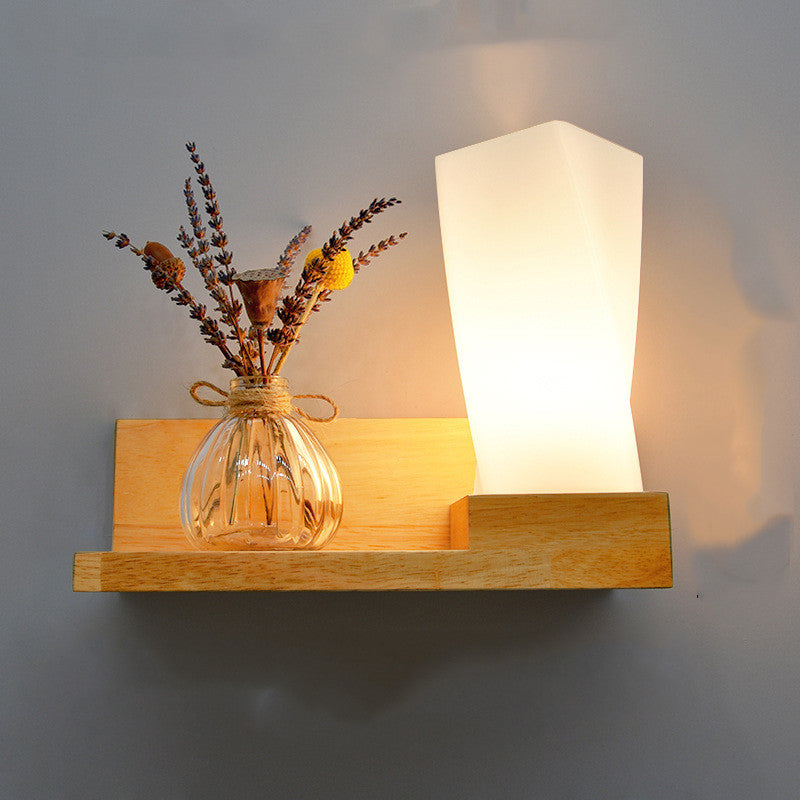 Nordic bedroom wall lamp bedside lamp entrance hallway solid wood plant wall lamp