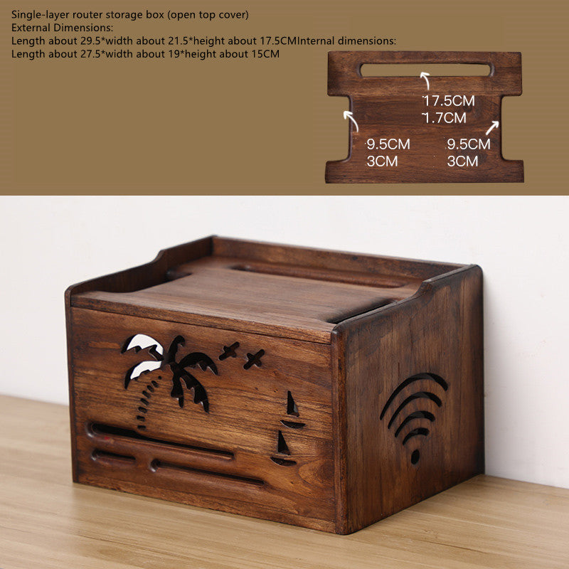 Solid Wood Wireless Router Storage Box Wall Mounted