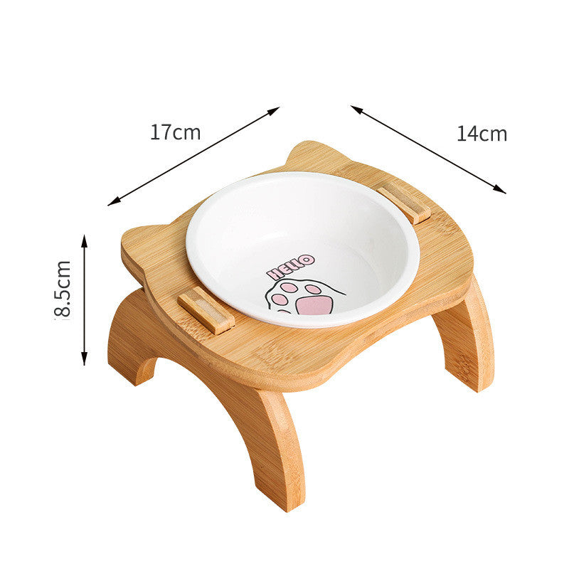 Pet Bowl Oblique Mouth High Foot Protection Spine Wooden Frame