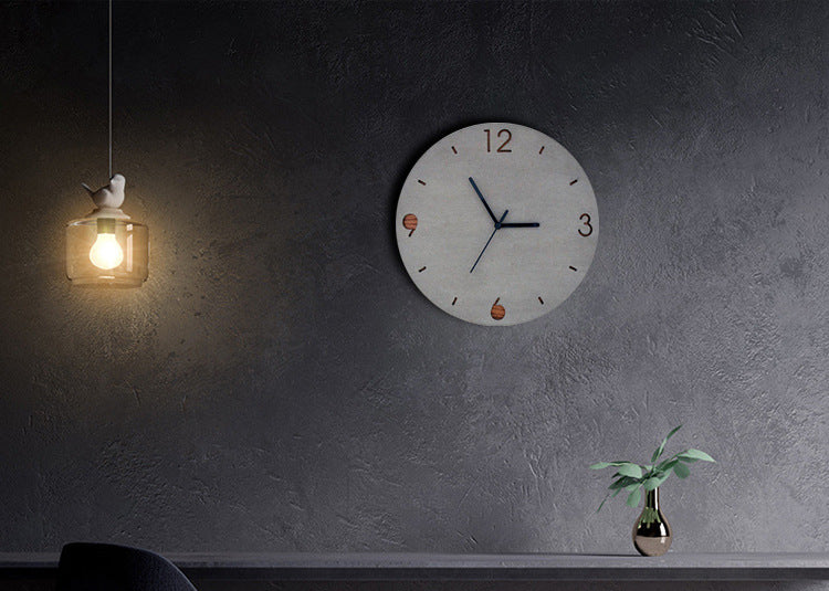 Digital Living Room Creative Concrete Cement Gray Style Solid Wood Wall Clock