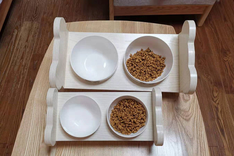 Tilted solid wood double bowl