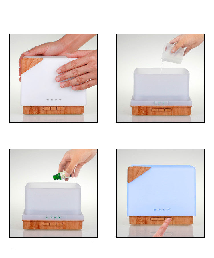 Water Cube Colorful Wood Grain Cold Fog Ultrasonic Humidifier Aromatherapy Machine