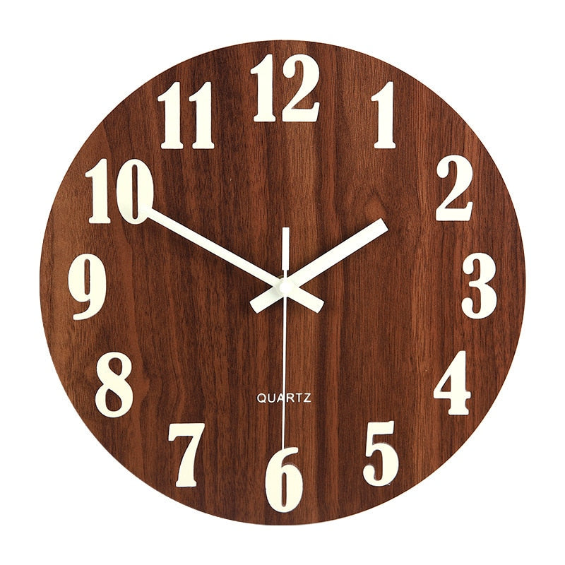 Night Light Silent Wood Grain Creative Wall Clock