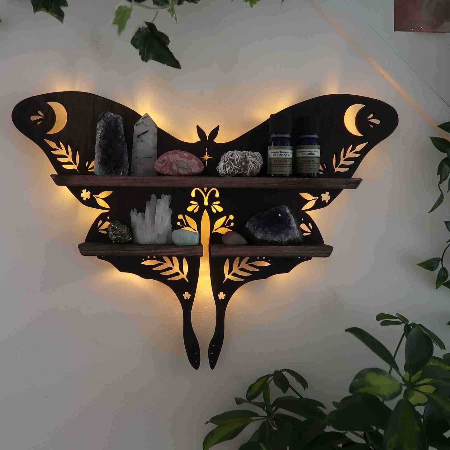 Wooden Butterfly Shelf European Wall Crystal Lamp