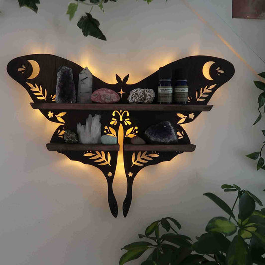 Wooden Butterfly Shelf European Wall Crystal Lamp