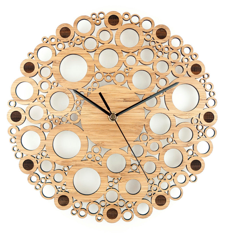 Natural Bamboo And Wood Multi-ring Wall Clock Pattern Creative Wall Hanging Table Quartz Clock Mute