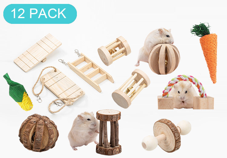 Wooden Pet Toy Hamster Rabbit Guinea Pig Parrot Play Molars Set
