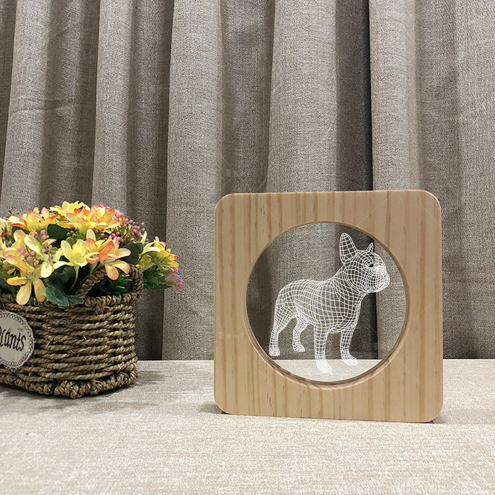 Bulldog 3D modeling wood acrylic lamp