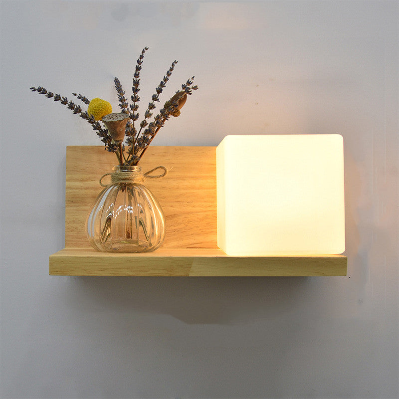 Nordic bedroom wall lamp bedside lamp entrance hallway solid wood plant wall lamp