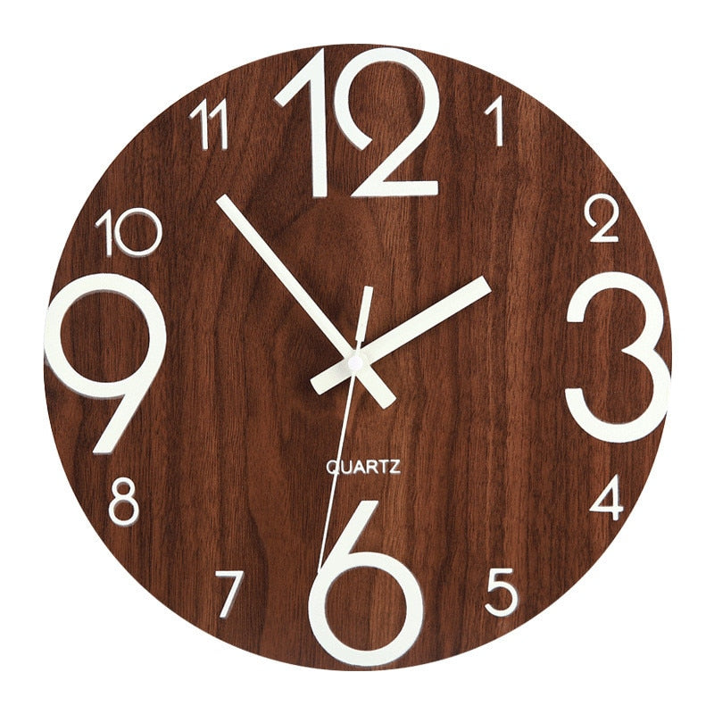 Night Light Silent Wood Grain Creative Wall Clock