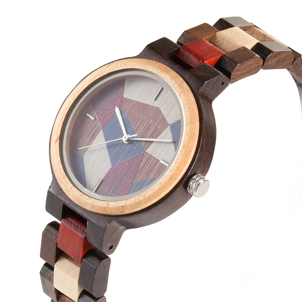 Color Wood Grain Creative Geometric Men's Quartz Wood Watch