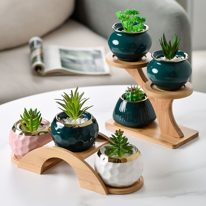 Multi-layer Small Flower Stand Solid Wood Floating Office Green Radish Succulent Flower Pot Shelf