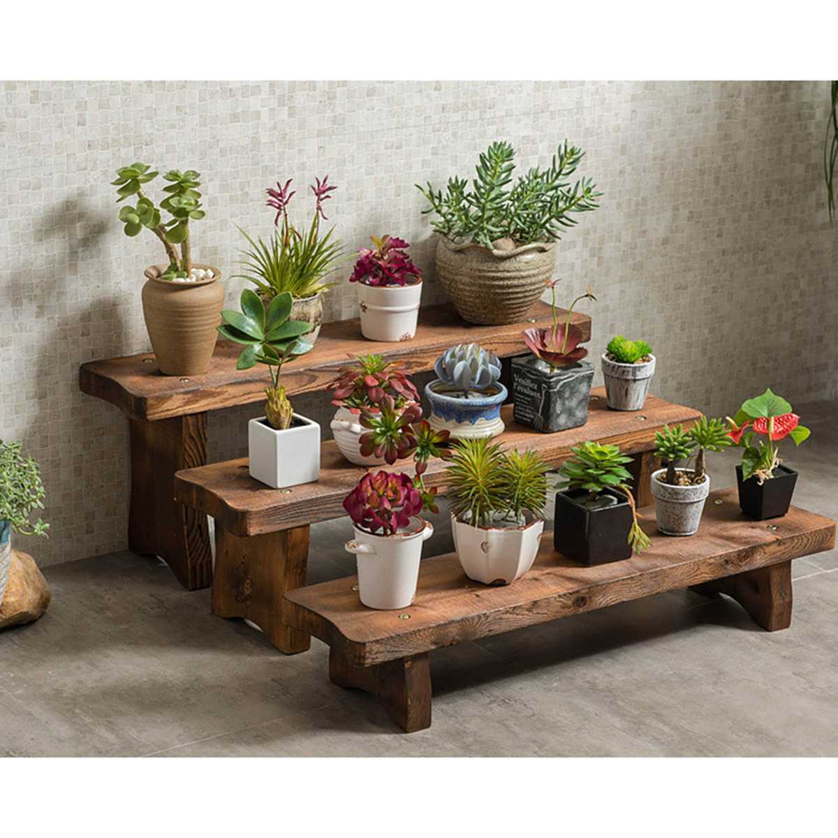 Solid Wood Multi Layer Indoor Floor Succulent Living Room Flower Shelf