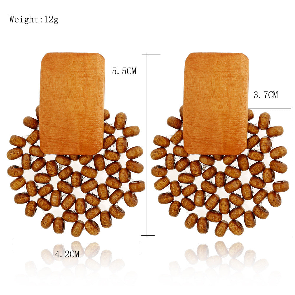 Rattan Geometric Wood Wood Earrings