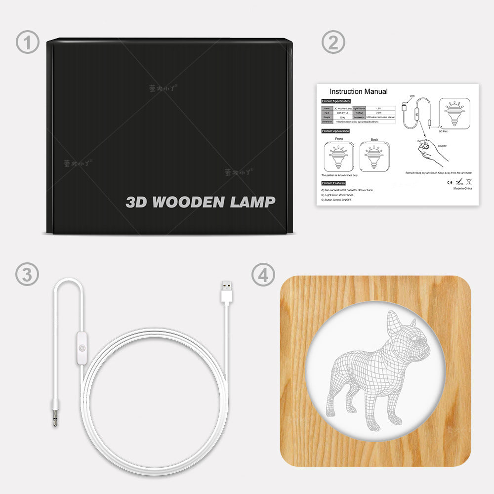 Bulldog 3D modeling wood acrylic lamp