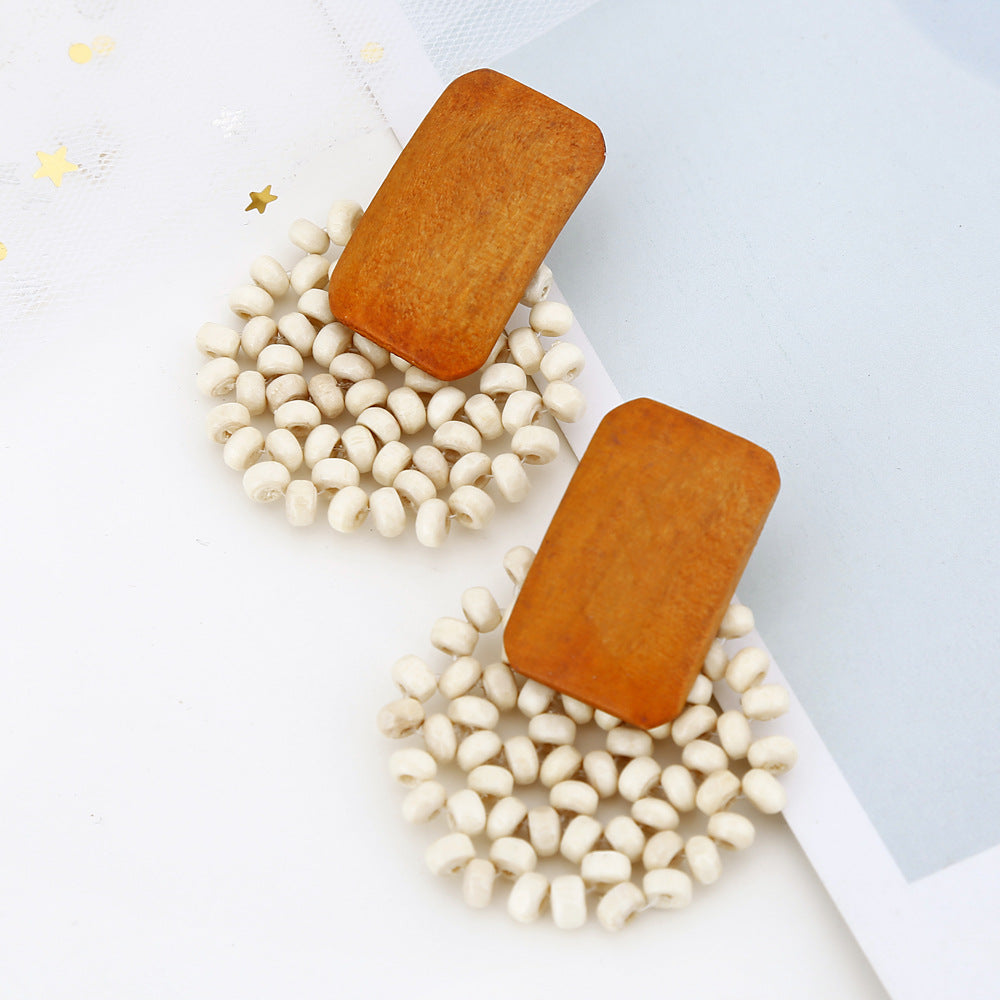 Rattan Geometric Wood Wood Earrings