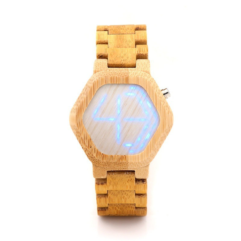 BOBO BIRD LED Bamboo Wood Watches Digital Watch Men Kisai Night Vision Calendar Wristwatch for Men Minimal Time Display C-eE03