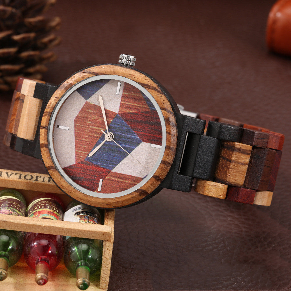 Color Wood Grain Creative Geometric Men's Quartz Wood Watch