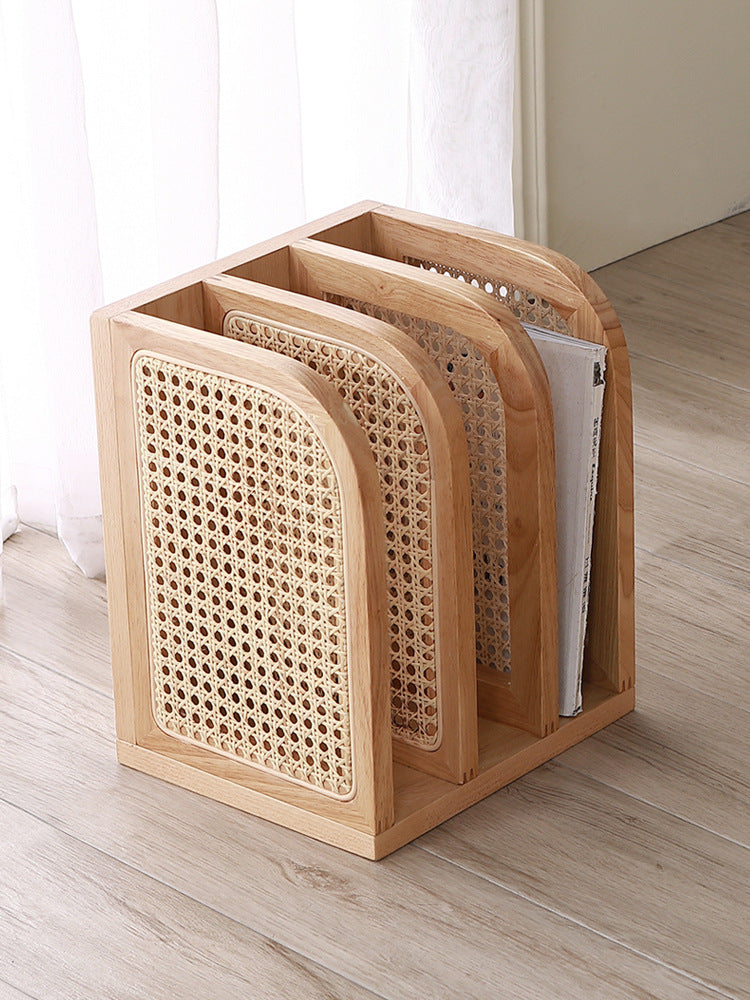 Nordic Rattan Modern Minimalist Solid Wood Bookshelf Desktop